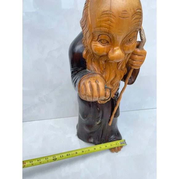 Wooden Hand Carved Monk Table Lamp Aldo Tura for Macabo Italy Midcentury 1950s - Picture 14 of 16